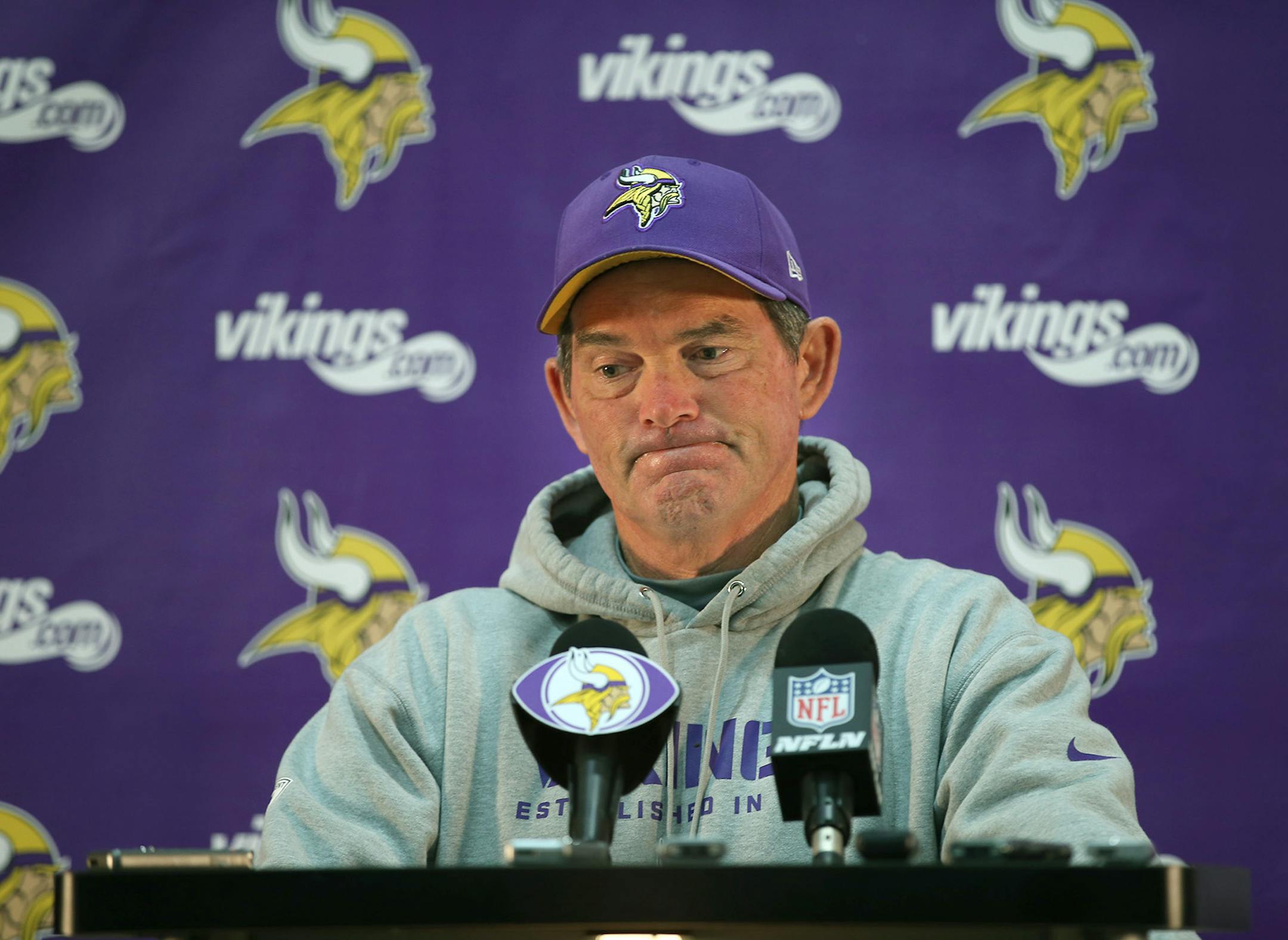 Minnesota Vikings Mike Zimmer talked about Sunday's game during a press conference after Sunday's game at Winter Park, Wednesday, September 24, 2014 in Eden Prairie, MN. ] (ELIZABETH FLORES/STAR TRIBUNE) ELIZABETH FLORES ‚Ä¢ eflores@startribune.com