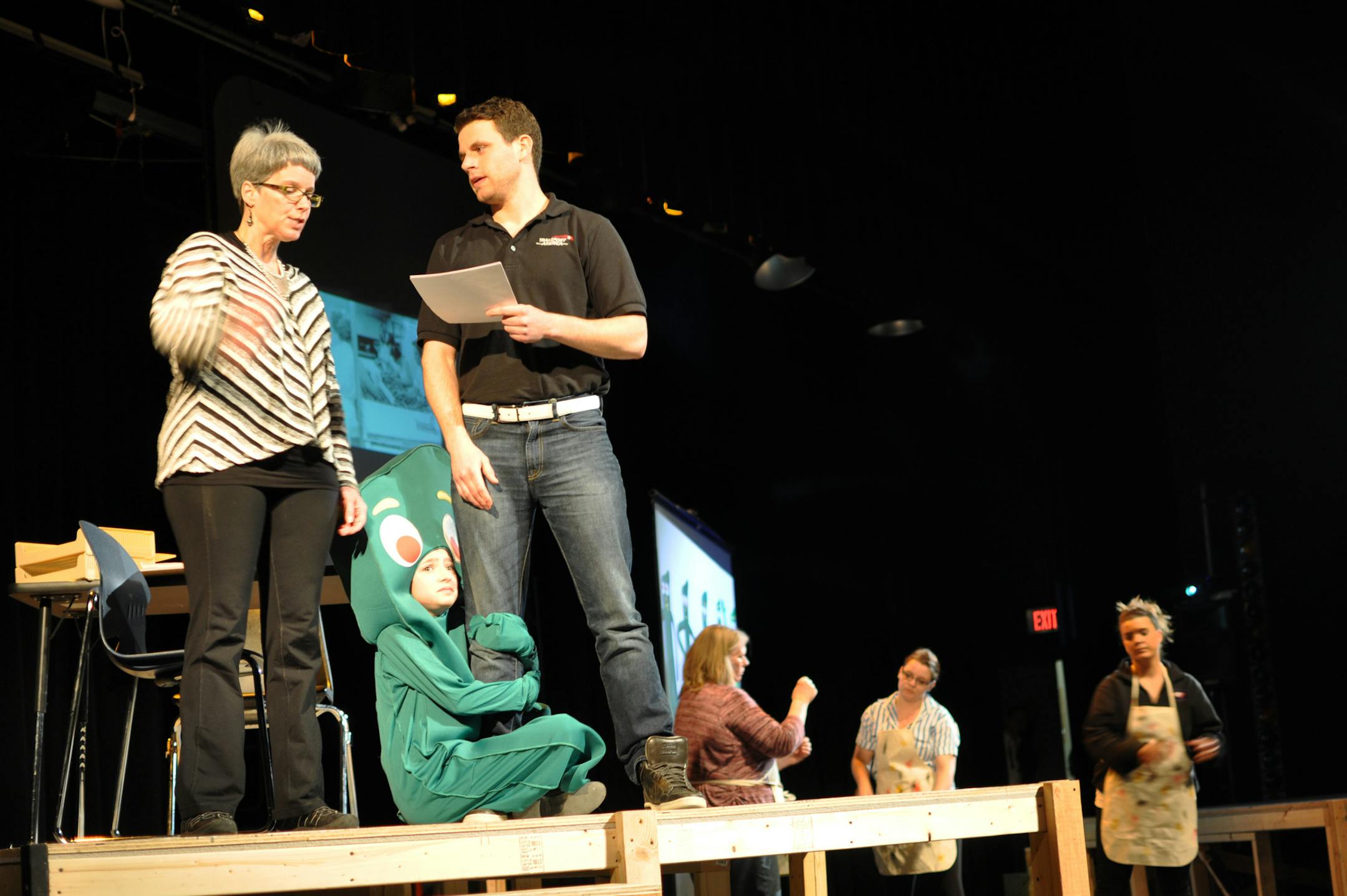 Photo by Liz Rolfsmeier (left to right) Barb Spurlin (of Hastings), Rose Anaya (12, of Hastings), Aaron Henry (of Hastings), Suellen Weber (of Hastings), Hollie Greenwood (of the Twin Cities) and Nicky Reynolds (of Hastings) rehearsed for Black Dirt Theaterís upcoming production of ìPerspectives.î