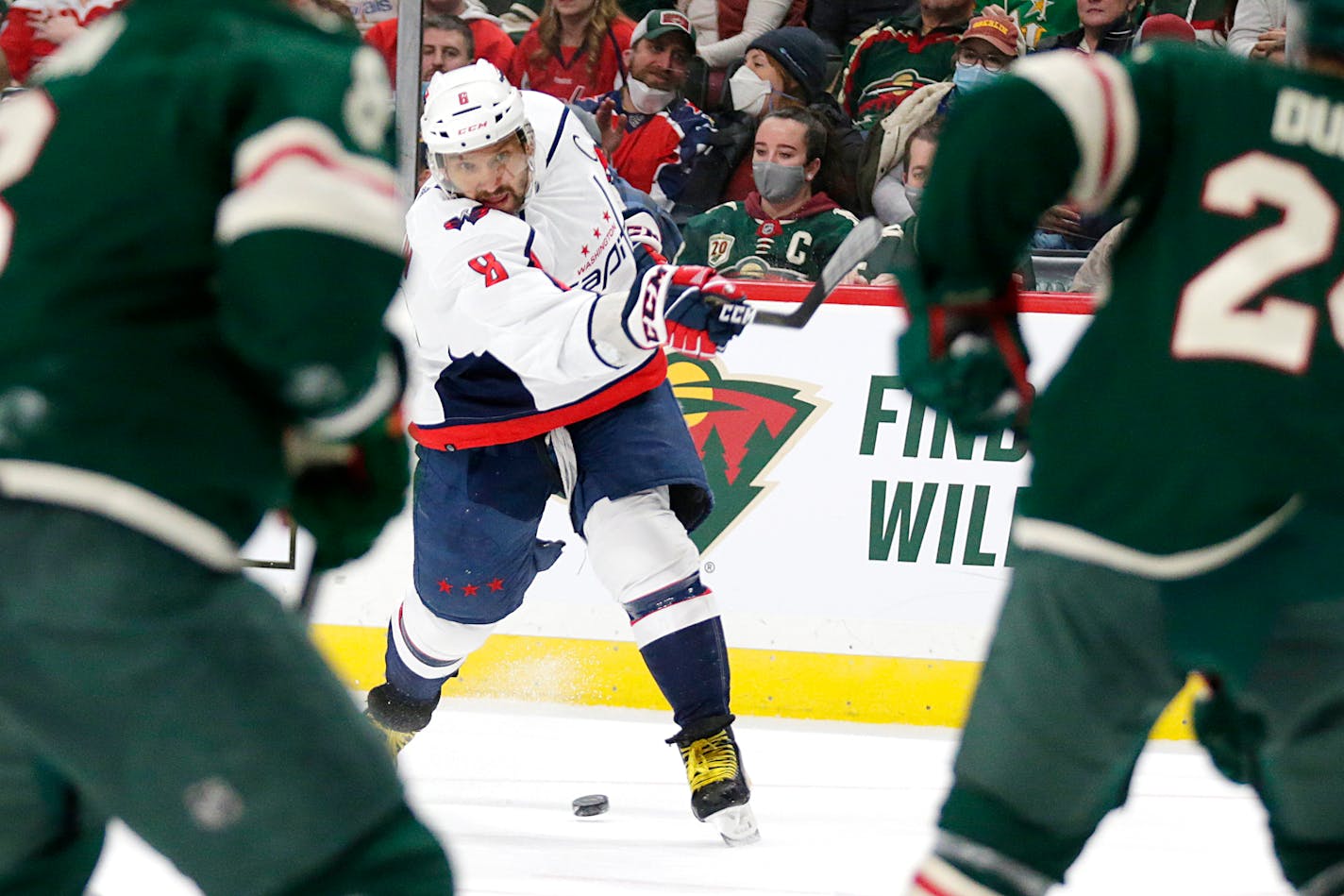 Washington left wing Alex Ovechkin shoots against the Wild during the second period Saturday in St. Paul.