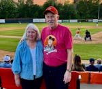 Pat Nelson and her husband, Bill, at a recent Dundas Dukes game.