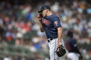 Minnesota Twins relief pitcher Trevor May (65) was roughed up in the seventh inning Wednesday at Target Field July,17 2019 in Minneapolis, MN.