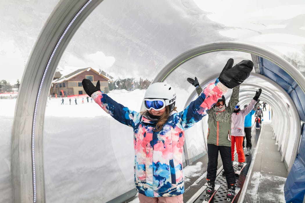 Giants Ridge added a heated tunnel for the “magic carpet” conveyor belt for newer skiers. 
