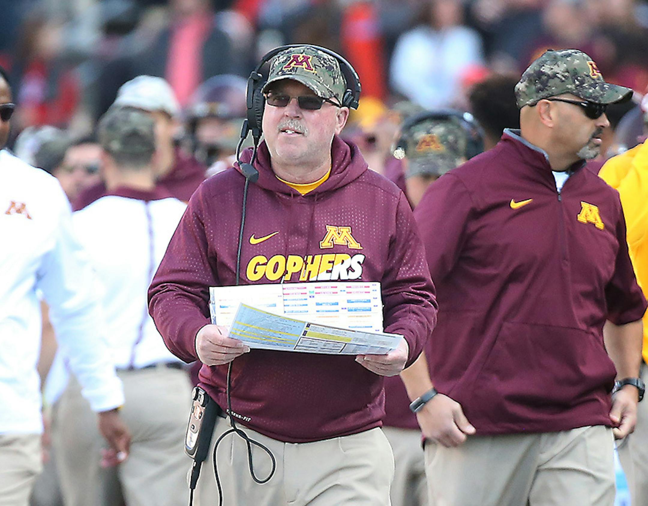 Minnesota's Jerry Kill during the first quarter as the Gophers took on Nebraska at TCF Bank Stadium, Saturday, October 17, 2015 in Minneapolis, MN.