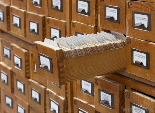 An old-fashioned card catalog