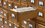 An old-fashioned card catalog