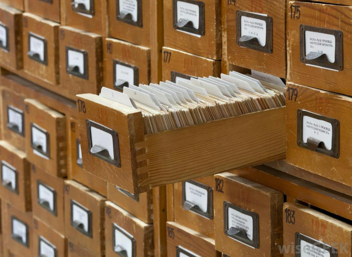 An old-fashioned card catalog