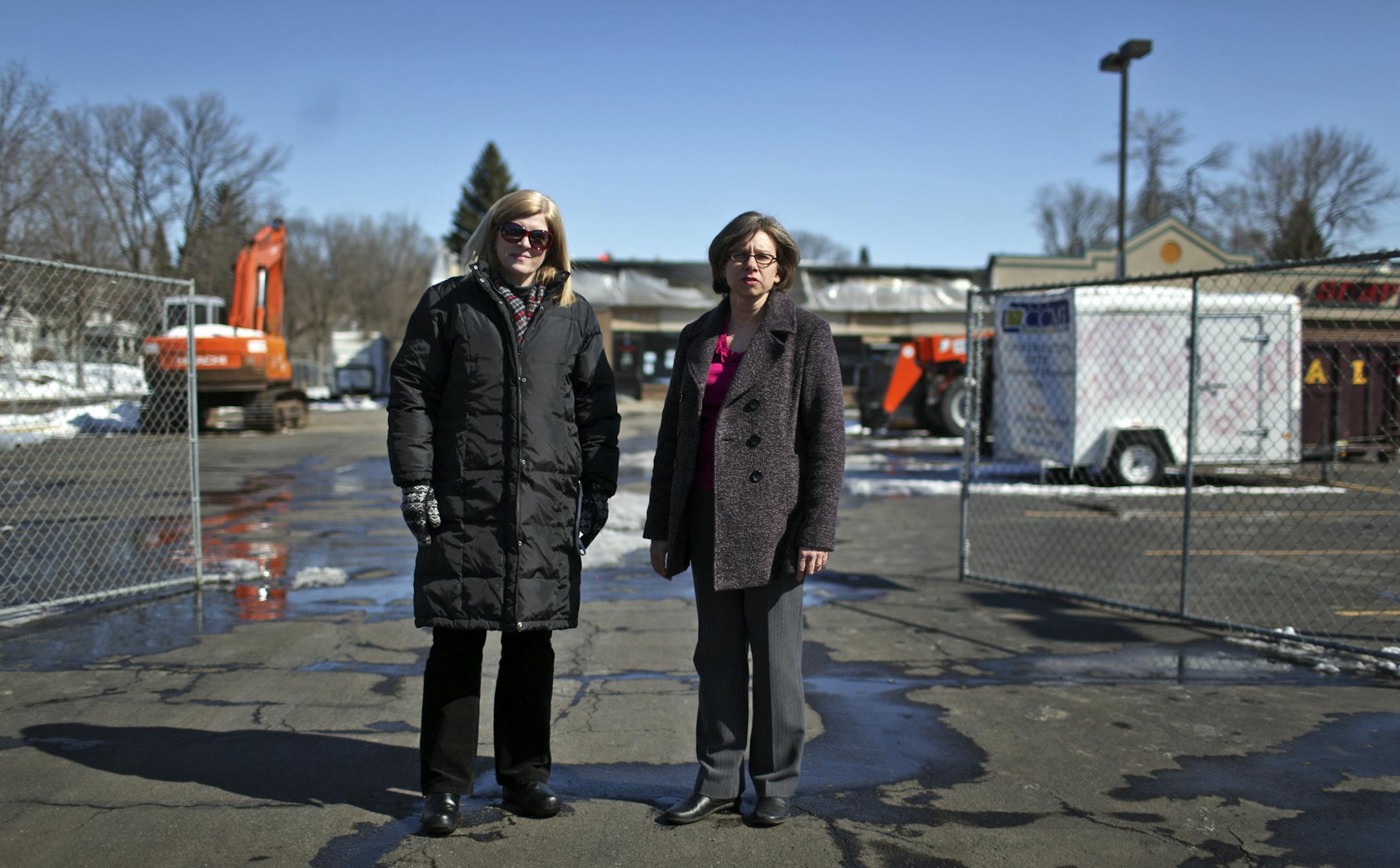 Brenda Natala, right, and Gretchen Robertson are both neighbors to what will become a new Buffalo Wild Wings restaurant in their neighborhood on Snelling Ave. N near Summit Ave. Both say they are supporters of business in the neighborhood, a mix of residential and commercial, but that Buffalo Wild Wings will not fit the neighborhood and have a "garish facade," and a big potential for excessive noise and trash. Furthermore, they believe patrons could end up using up the nearby street parking when