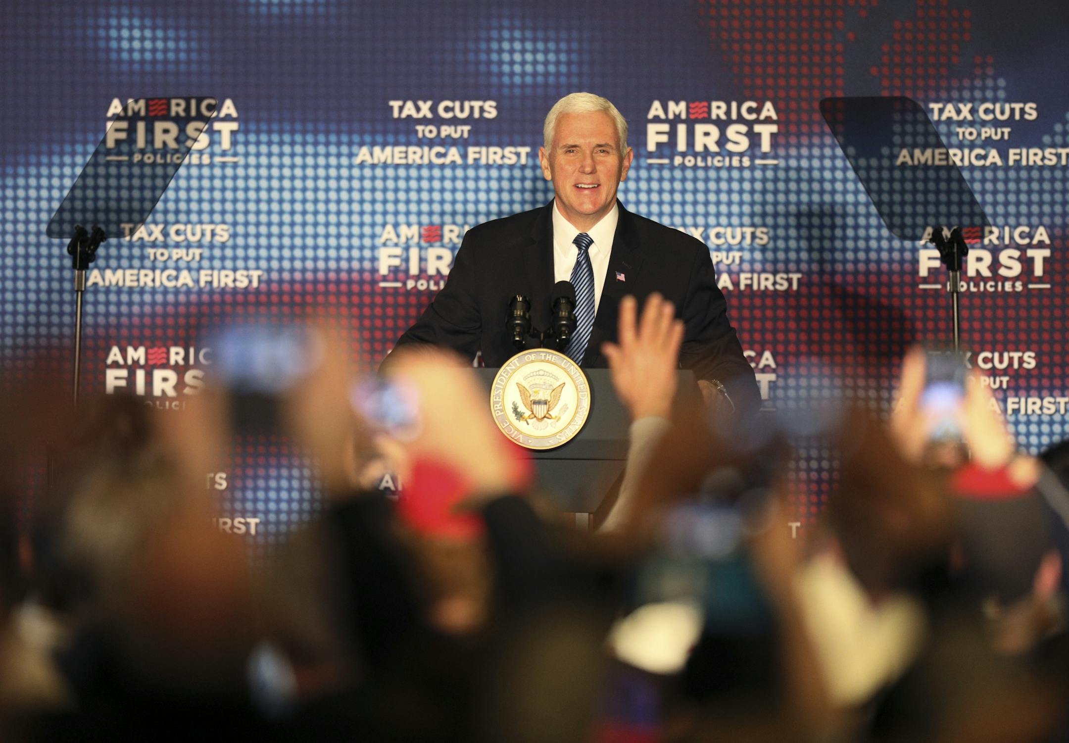 Vice President Mike Pence rallied Republicans in downtown Minneapolis Wednesday morning, selling the party's tax cuts and talking up the state of the U.S. economy under President Donald Trump.
