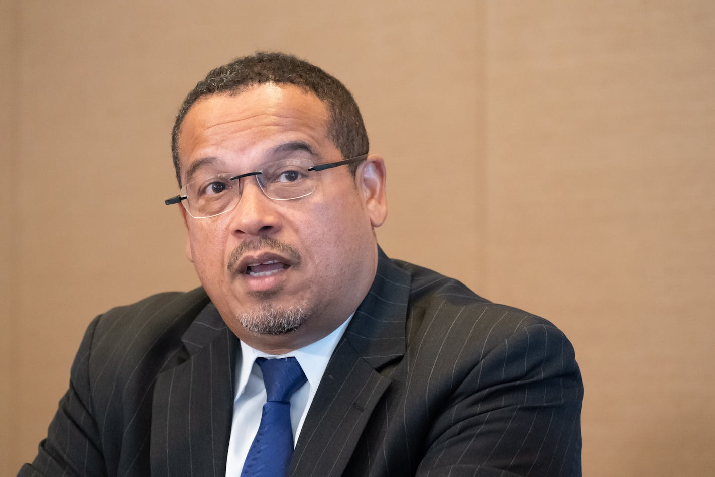 "My job is to defend the laws of the state of Minnesota without regard to my own personal opinions," Attorney General Keith Ellison said at a listening session in Fergus Falls, Minn.