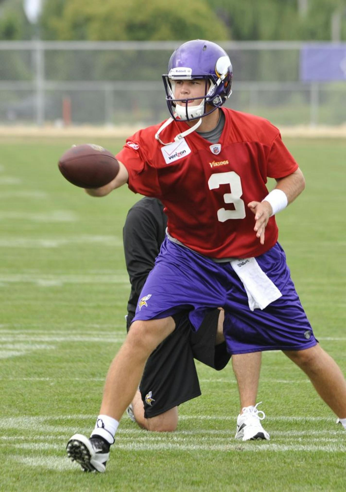 Minnesota Vikings quarterback Rhett Bomar during the NFL football team's practice Tuesday, Aug. 2, 2011 in Mankato, Minn.