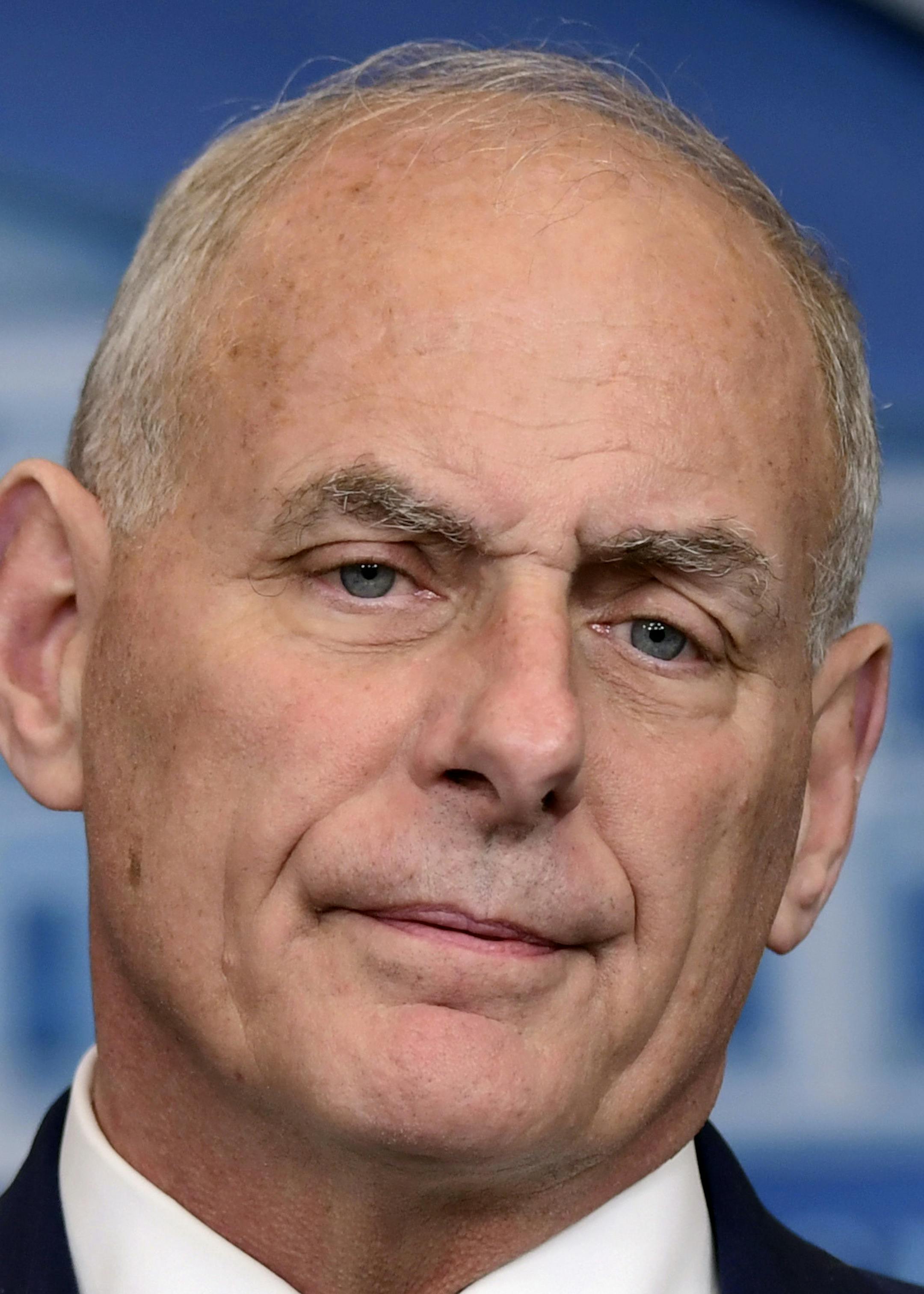 White House Chief of Staff John Kelly listen to a reporter's question during the daily briefing at the White House in Washington, Thursday, Oct. 12, 2017. (AP Photo/Susan Walsh)