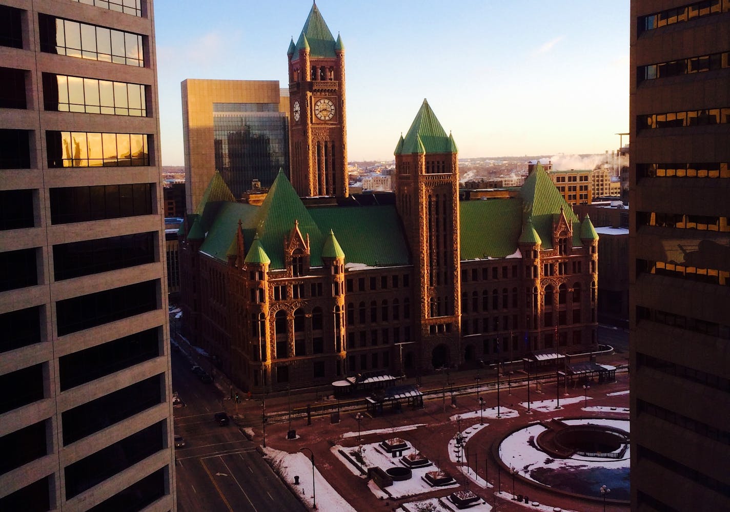 Downtown Minneapolis early Sunday, when the temperature was 11 below zero.