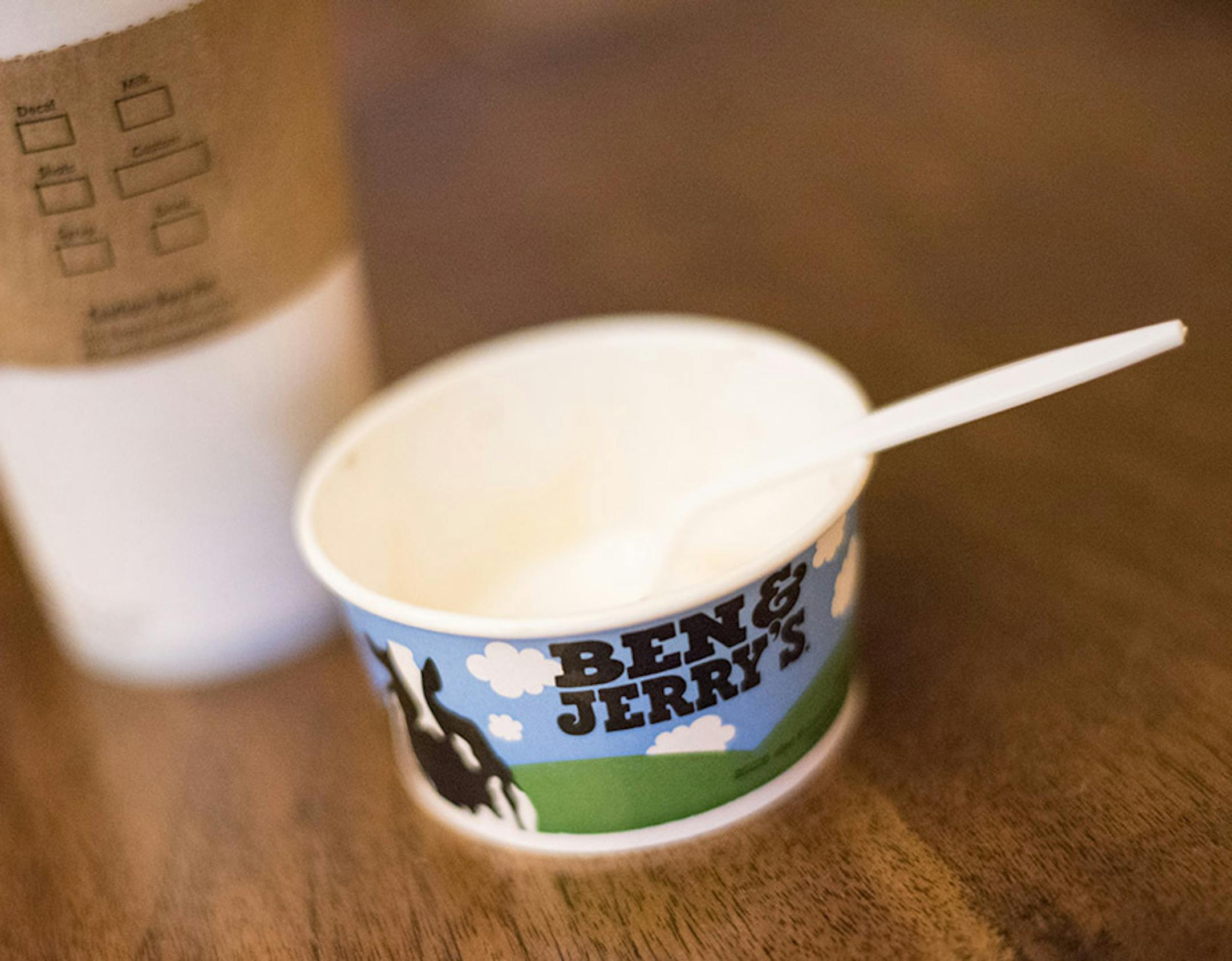 Free cups of Vermont-based Ben & Jerry's ice cream were handed out in the Bernie Sanders hospitality room.
