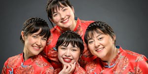 From left, Kelsey Angel Baehrens (Jenée), Suzie Juul (Sophie), Audrey Mojica (Bubbles) and Morgan Kempton (Maggie) play the singing Kim Loo sisters i