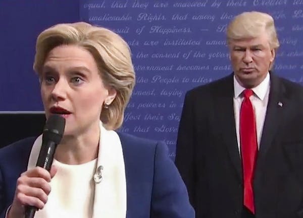 Kate McKinnon as Hillary Rodham Clinton debated Alec Baldwin as Donald Trump on "Saturday Night Live."