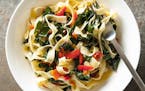 Pasta with Lots of Garlic, Oil, Dark Greens, and Red Pepper. Photo by Mette Nielsen * Special to the Star Tribune