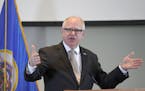 Minnesota Gov. Tim Walz speaks during a press conference Tuesday, Feb. 19, 2019, in St. Paul, Minn. Walz has proposed a $49 billion budget that includ