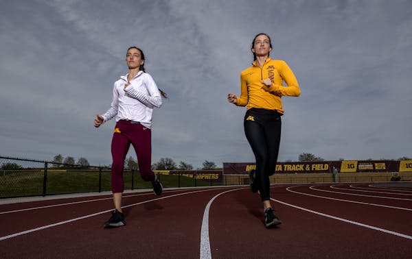 Gophers distance runners Megan (left) and Bethany (right) Hasz.