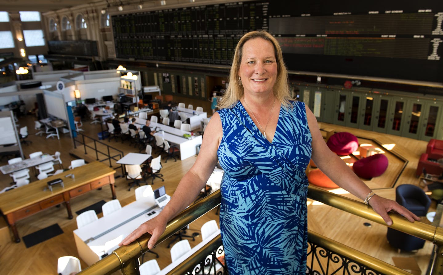 Erica Fields, owner of a local grain supplier, stood for a portrait at the historic trading floor of the Minneapolis Grain Exchange at COCO Minneapolis on Thursday. Fields is a transgender woman who began transitioning in 2007, just after she started her own business. ] Isaac Hale &#xef; isaac.hale@startribune.com Erica Fields, owner of a local grain supplier, stood for a portrait at the historic trading floor of the Minneapolis Grain Exchange at COCO Minneapolis in Minneapolis, MN, on Thursday,