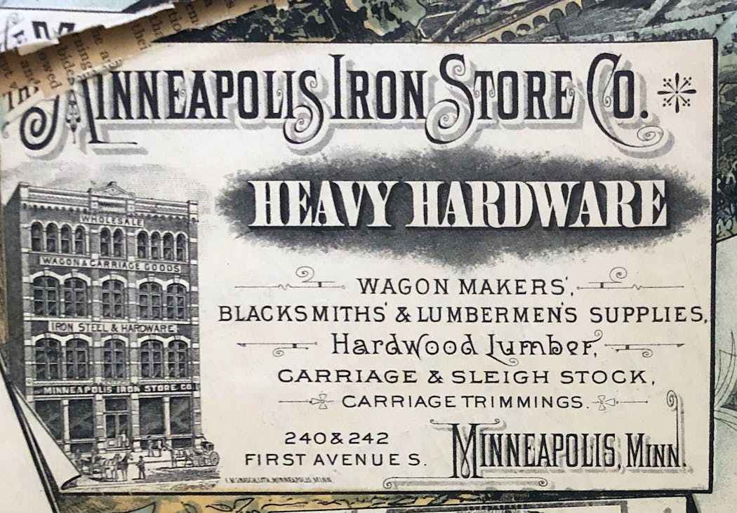 Advertising for Minneapolis Iron Store Co. in the Saturday Evening Spectator.