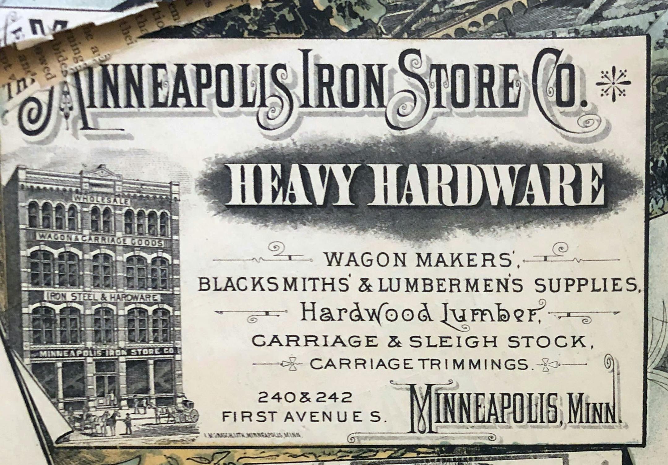 Advertising for Minneapolis Iron Store Co. in the Saturday Evening Spectator.