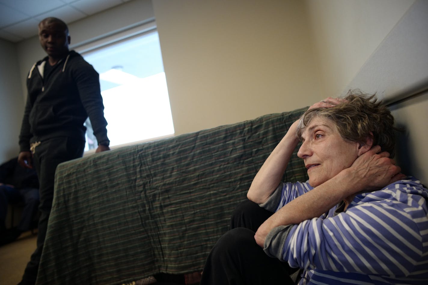 Professor Carolyn Levy plays a homeless person who is trying to be helped by Lamichael Shead in a scenario.]St. Paul police will partner with drama students at Hamline University Wednesday afternoon for Crisis Intervention Tream training in house. Richard Tsong-Taatarii&#xef;richard.tsong-taatarii@startribune.com