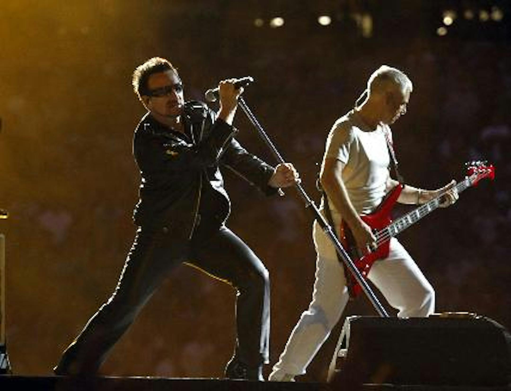 Bono and Adam Clayton at TCF Bank Stadium on Saturday. / Tom Wallace, Star Tribune