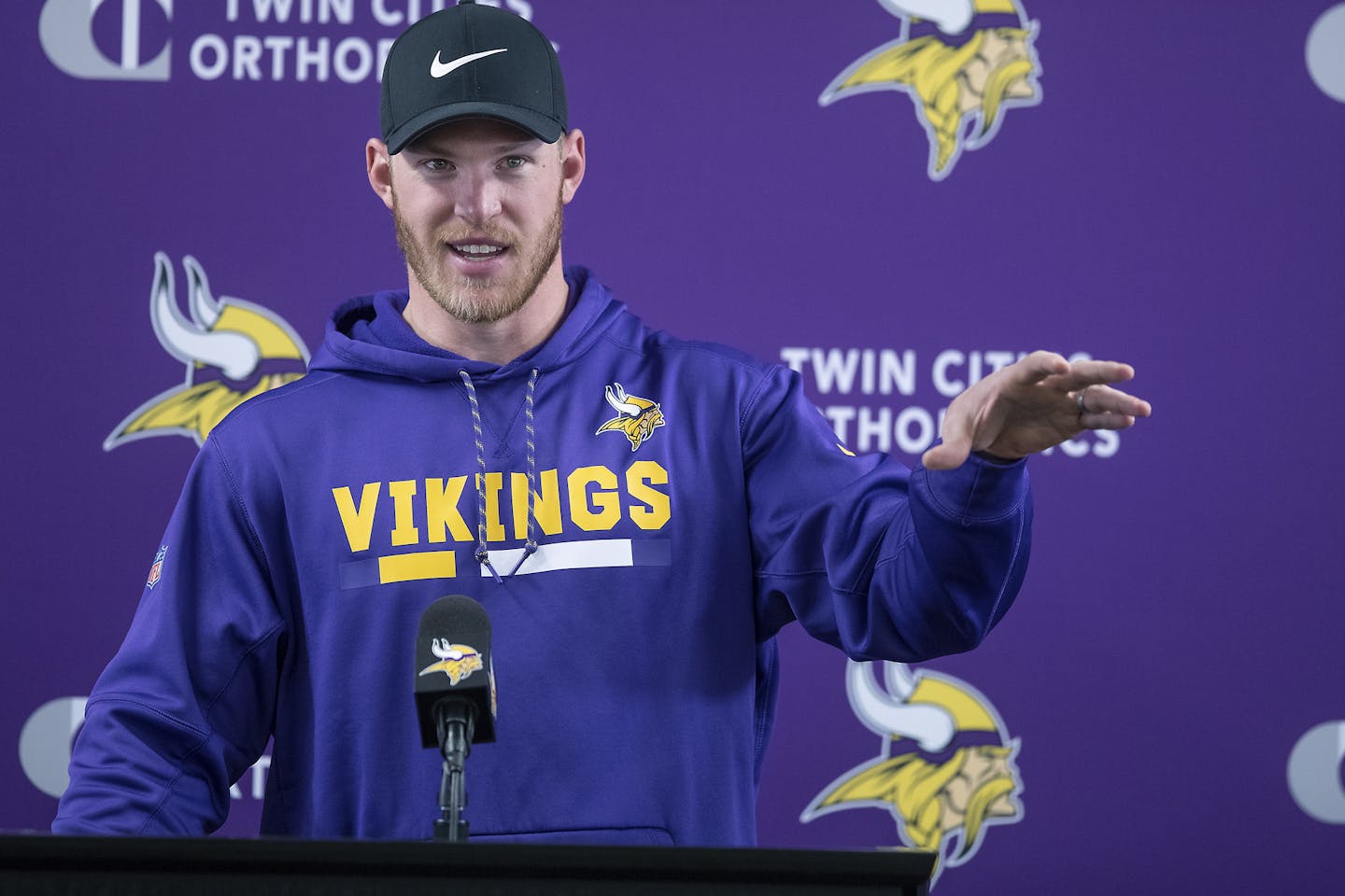 Vikings tight end Kyle Rudolph addressed the media during a press conference at the Twin Cities Orthopedic Center, Tuesday, April 16, 2019 in Eagan, MN. ] ELIZABETH FLORES &#x2022; liz.flores@startribune.com