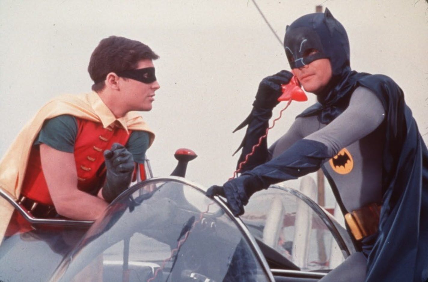 Burt Ward (Robin), left, and Adam West (Batman) star as the Dynamic Duo in the 1966 movie "Batman."