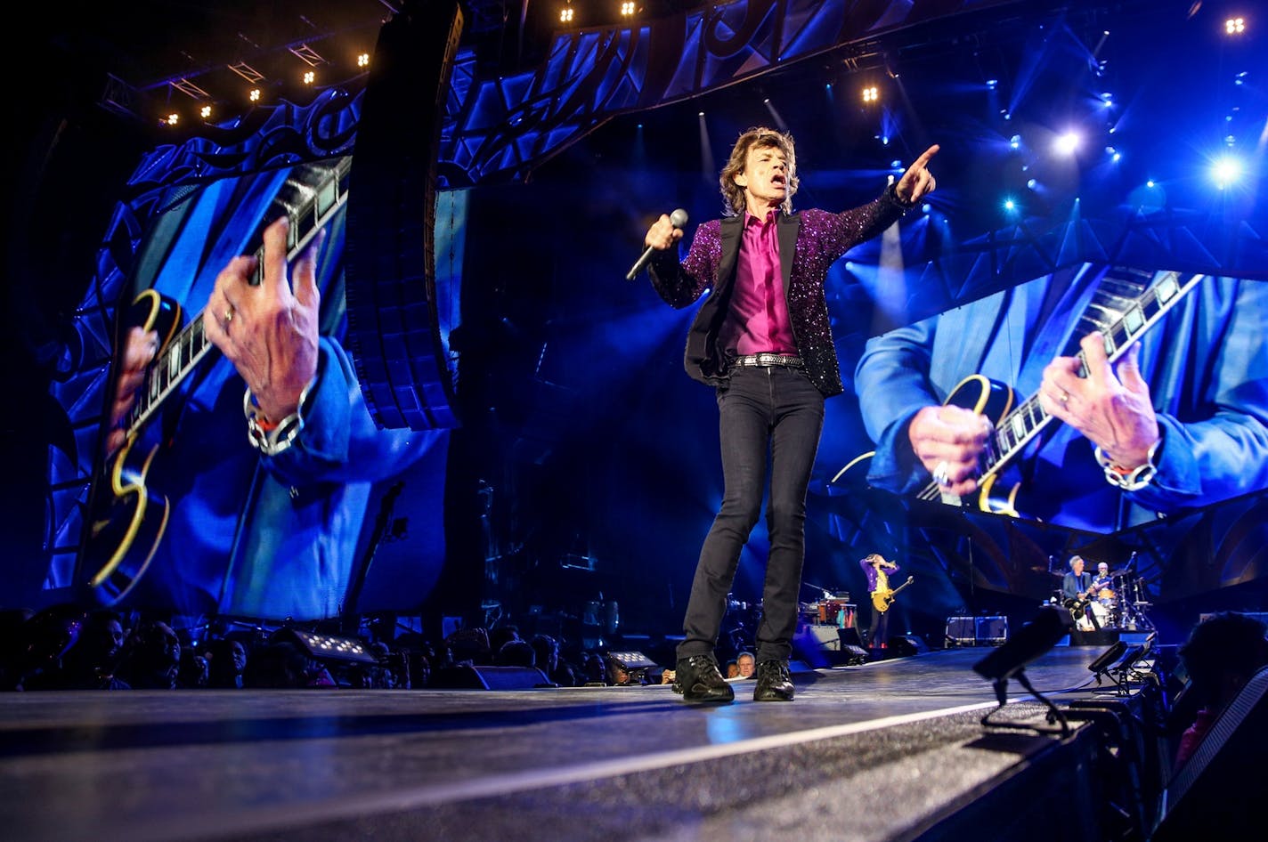 Mick Jagger performs at The Rolling Stones Zip Code Tour opening night at Petco Park on Sunday, May 24, 2015, in San Diego. (Photo by Rich Fury/Invision/AP)