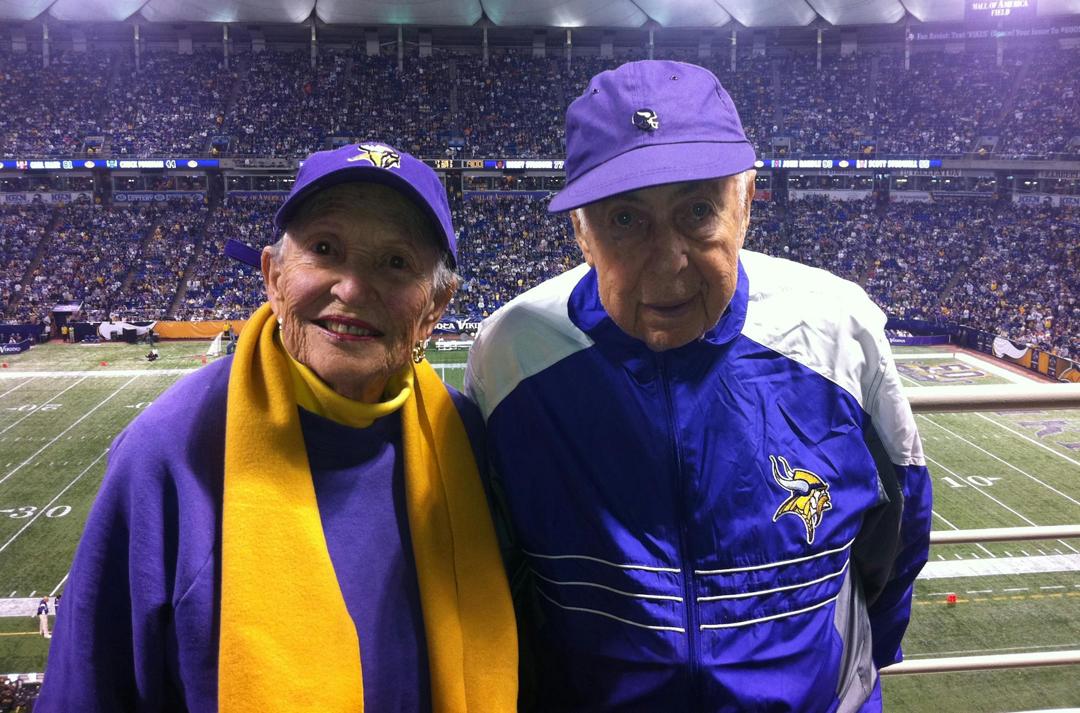 Sheldon Kaplan, who died last week at age 96, served as the Minnesota Vikings' team attorney for years, as well as on its board. Here he attended a game with his wife, Helene.