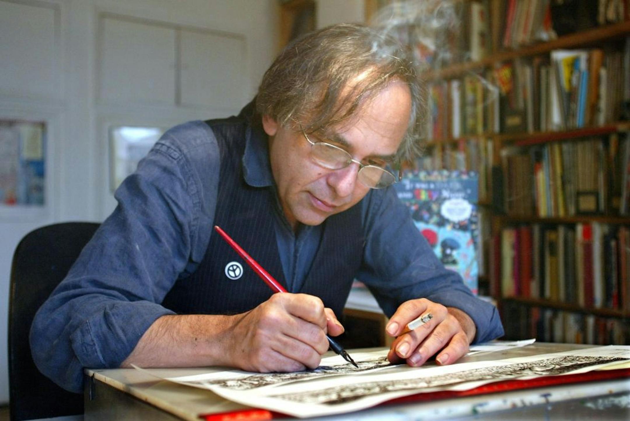 Art Spiegelman at work in his lower Manhattan studio on July 22, 2003.