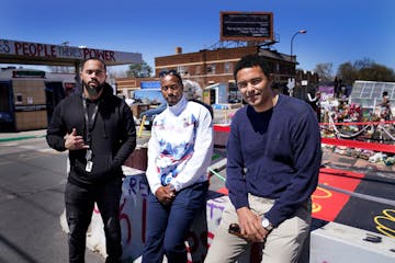 Real estate developer Dan Coleman, right to left, P.J. Hill and Billy Jones, who owns ForReal Coffeehouse at 3740 Chicago Av. in Minneapolis and grew