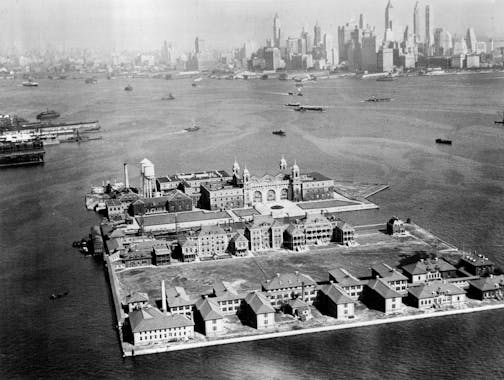 Ellis Island in New York Harbor in 1933.