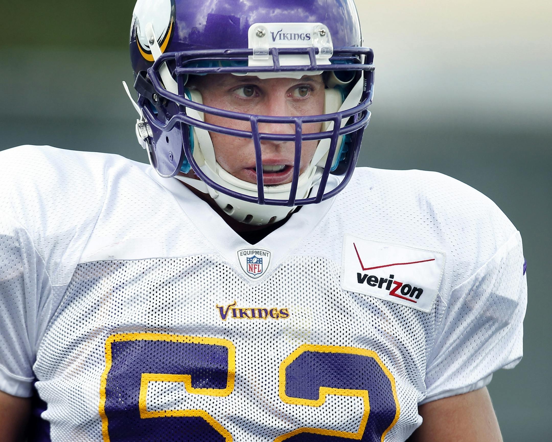 Minnesota Vikings linebacker Chad Greenway (52) during the afternoon practice on Monday. .