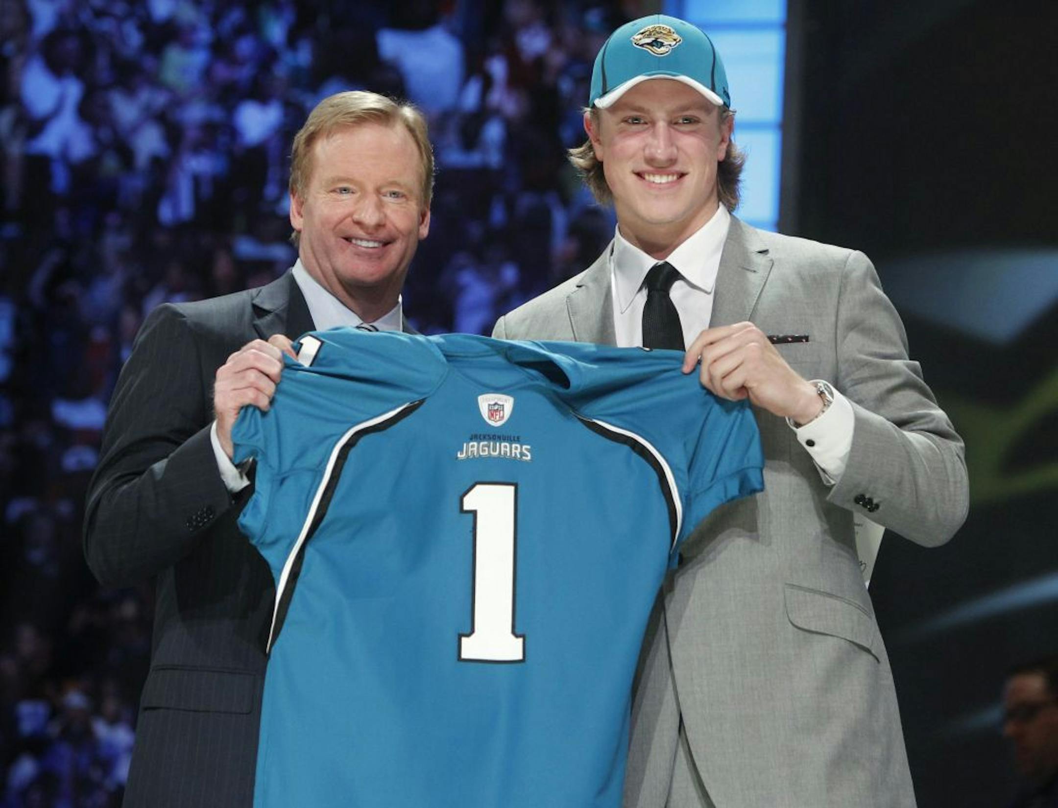 Missouri's Blaine Gabbert (right, with NFL Commissioner Roger Goodell) went at No. 10 to Jacksonville, one of the few teams in the top half of the draft that wasn't desperate for a quarterback.