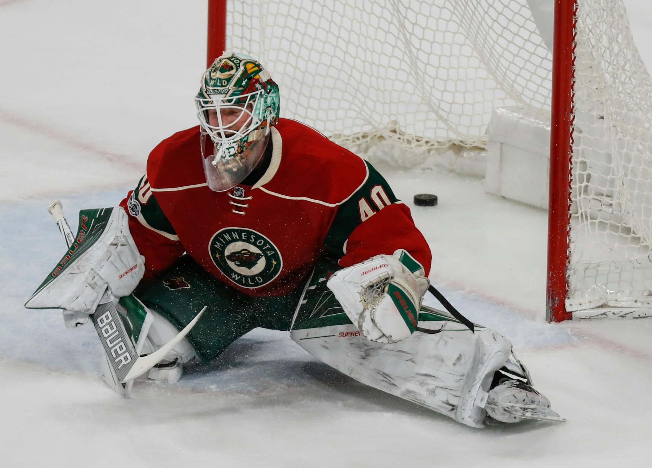 Philadelphia's Sean Couturier (not pictured) scored on Minnesota goalie Devan Dubnyk (40) in the first period.