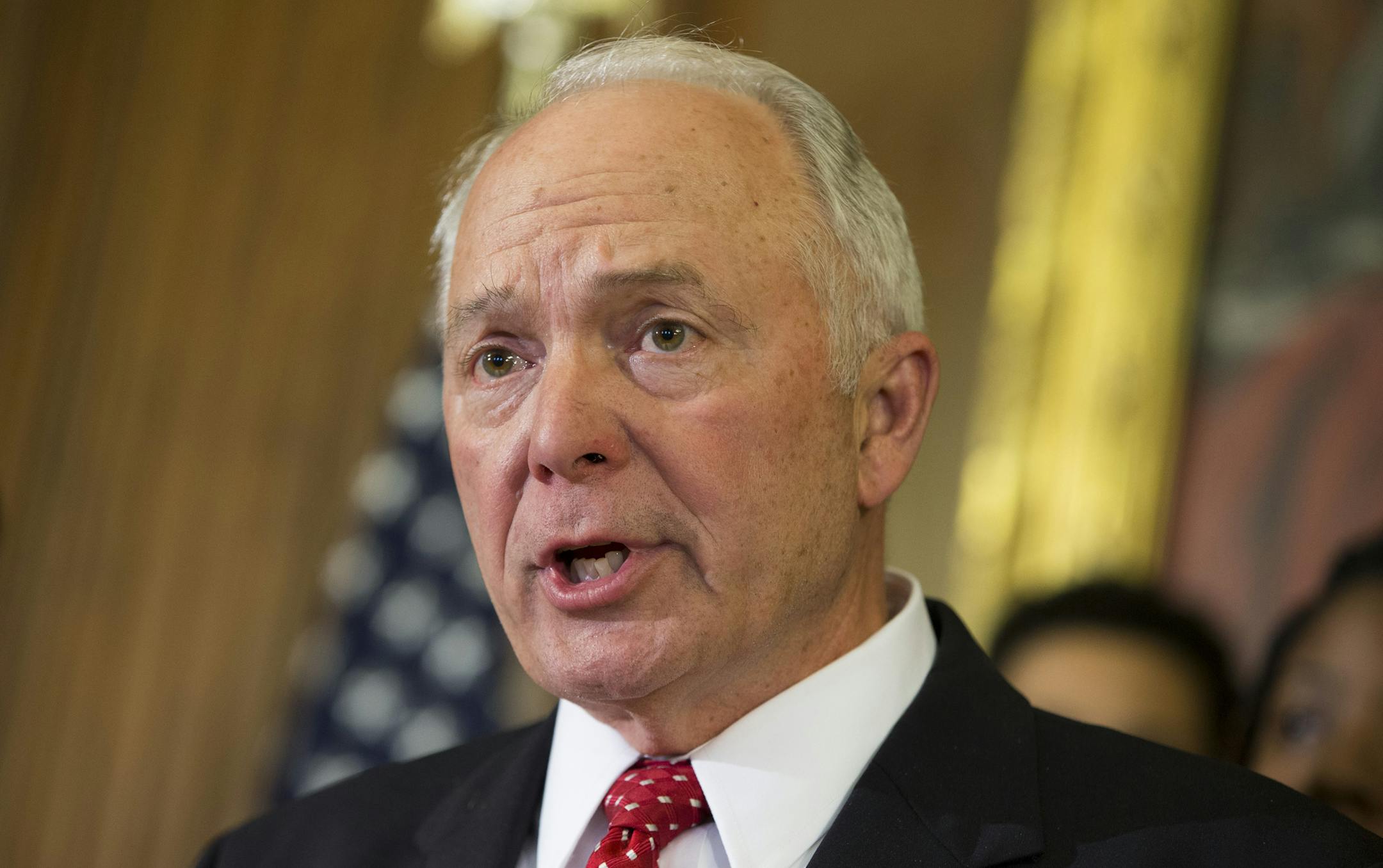 FILE - This May 7, 2014 file photo shows Rep. John Kline, R-Minn., during a news conference on Capitol Hill in Washington. Kline said Thursday, Sept. 3, 2015 he won't seek re-election next year. (AP Photo/ Evan Vucci, File)