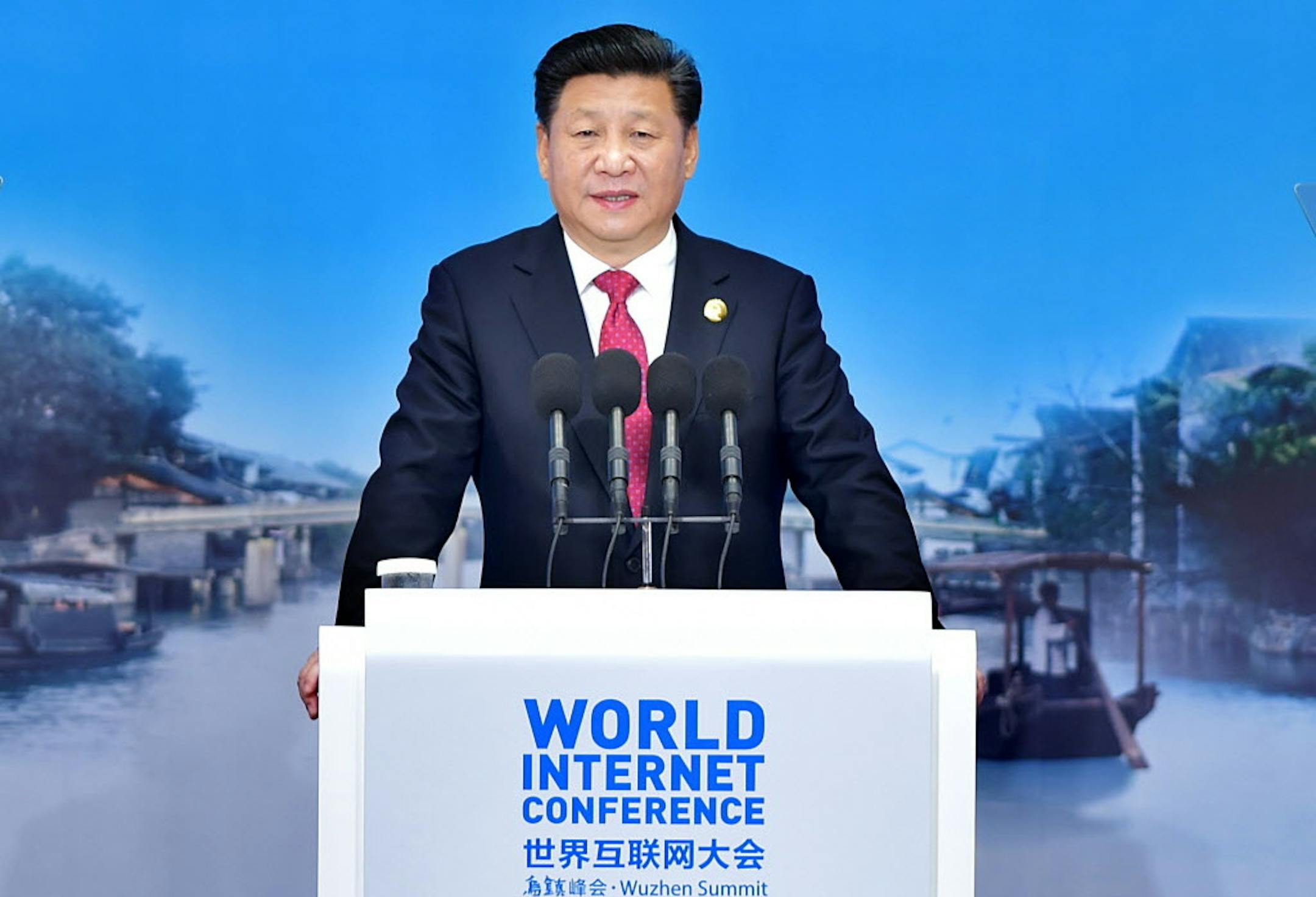 In this photo released by China's Xinhua News Agency, Chinese President Xi Jinping delivers a keynote speech at the opening ceremony of the Second World Internet Conference in Wuzhen Town, east China's Zhejiang Province, Wednesday, Dec. 16, 2015. Xi called Wednesday for governments to cooperate in regulating Internet use, stepping up efforts to promote controls that activists complain stifle free expression. Xi's government operates extensive Internet monitoring and censorship and has tightened