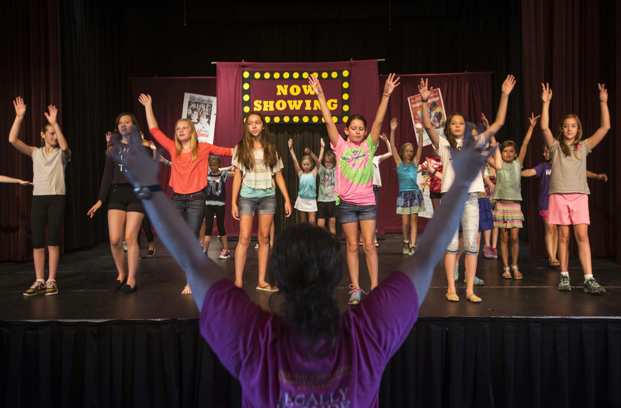 Holly Dickerson led the actors in a dance during the Prairie Fire Children's Theatre week-long camp production of Sleeping Beauty at the Lakeviile Arts Center on Thursday, August 13, 2015 in Lakeville, Minn. ] RENEE JONES SCHNEIDER • reneejones@startribune.com