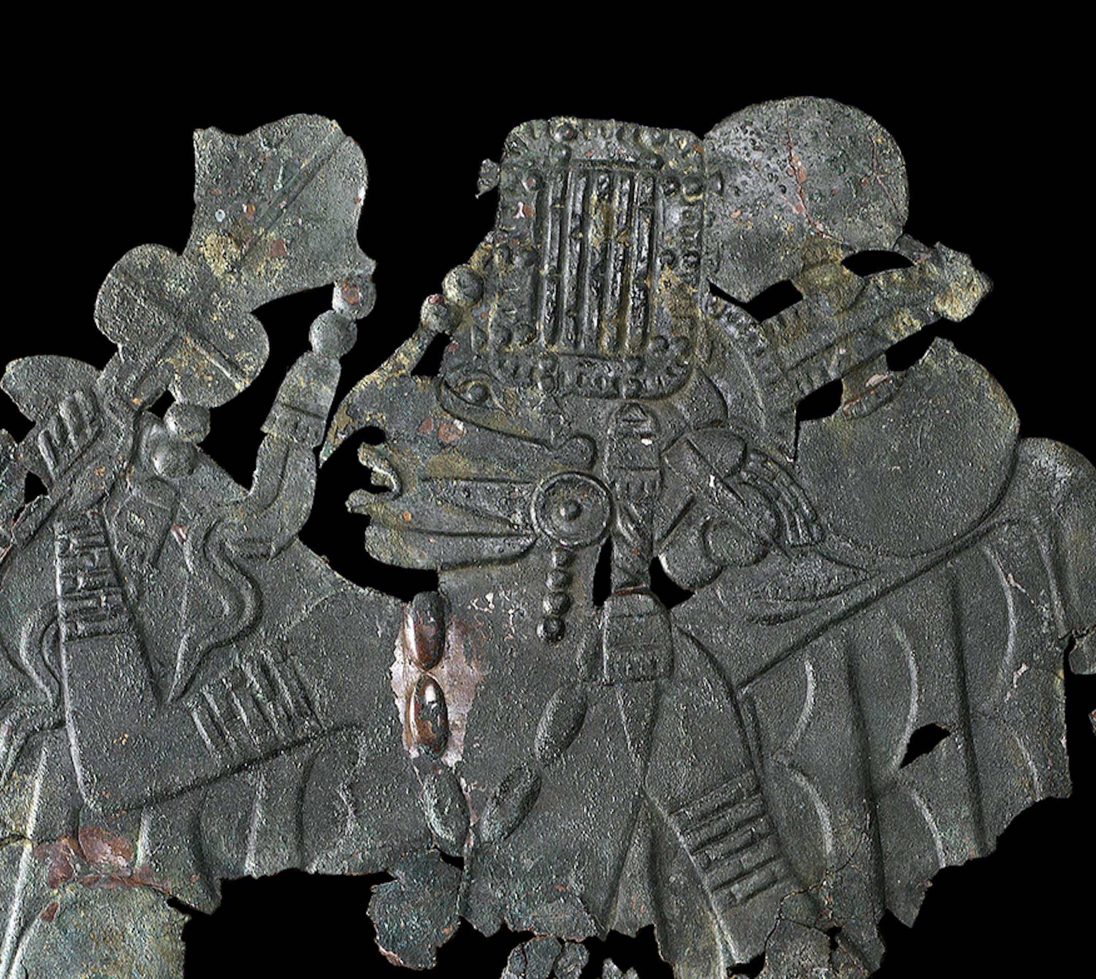 Copper Repousse, winged dancer, Rogan Plate, Etowah site, Bartow County, Georgia, A091117