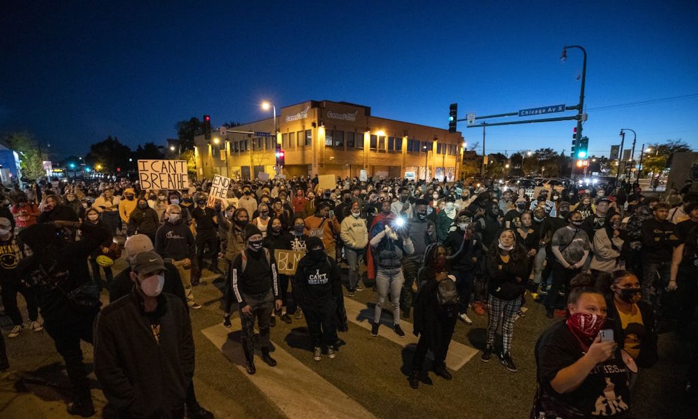 Protesters took to the streets Wednesday night, blocking Lake Street and S. Chicago Avenue in Minneapolis.