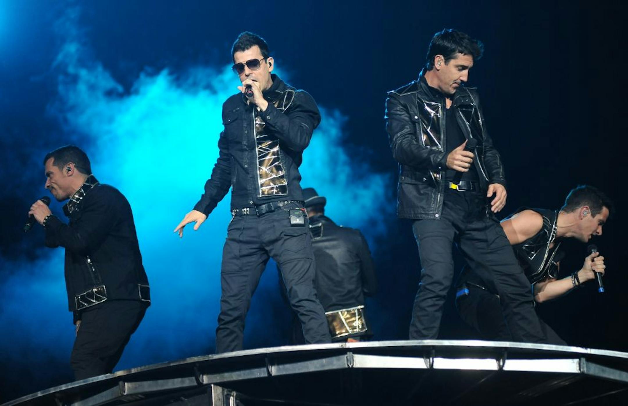 Members of New Kids On The Block performed with the Backstreet Boys (not pictured) at the Target Center July 15, 2011 in downtown Minneapolis. Crowds filtered in slowly despite constant light rain during the first band.
