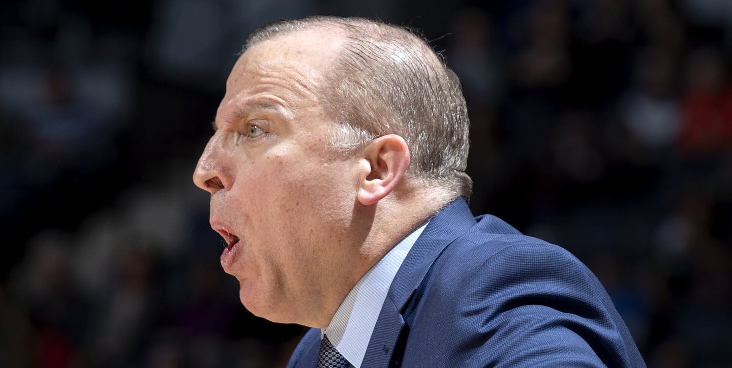 Timberwolves head coach Tom Thibodeau reacted to a foul call in the second quarter. ] CARLOS GONZALEZ &#xef; cgonzalez@startribune.com &#xf1; Minneapolis, MN - October 31, 2018, Target Center, NBA, Minnesota Timberwolves vs. Utah Jazz