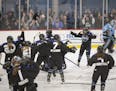 Minnesota Whitecaps celebrated Lee Stecklein's game-winning overtime goal that gave the Minnesota Whitecaps the NWHL title in March.