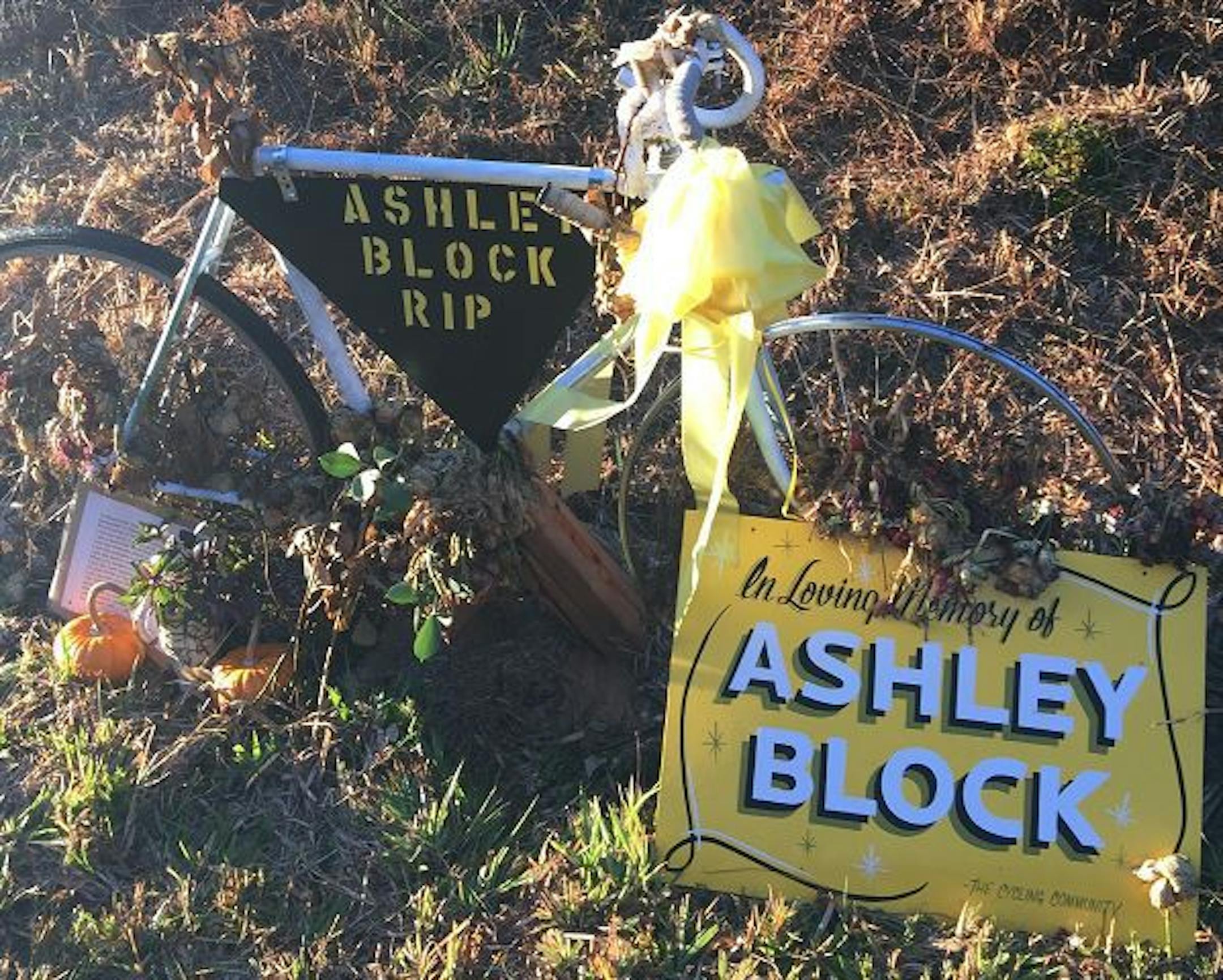 This "ghost bike" was placed near where Ashley Block was run over.