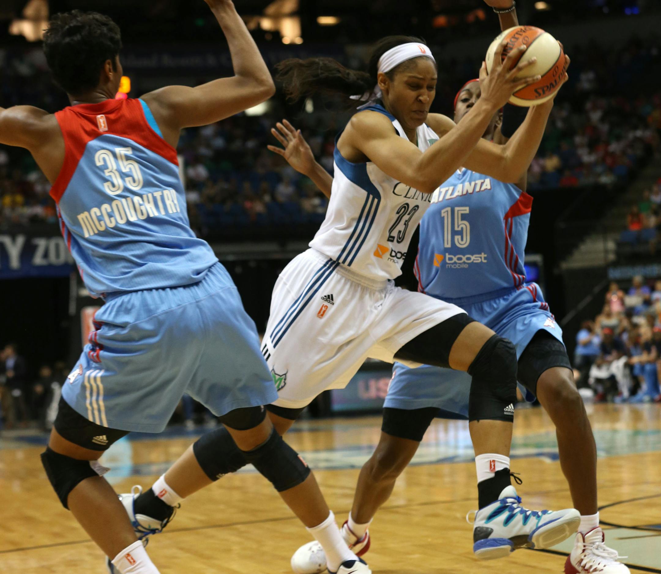 Maya Moore split the Atlanta defense during the first half.