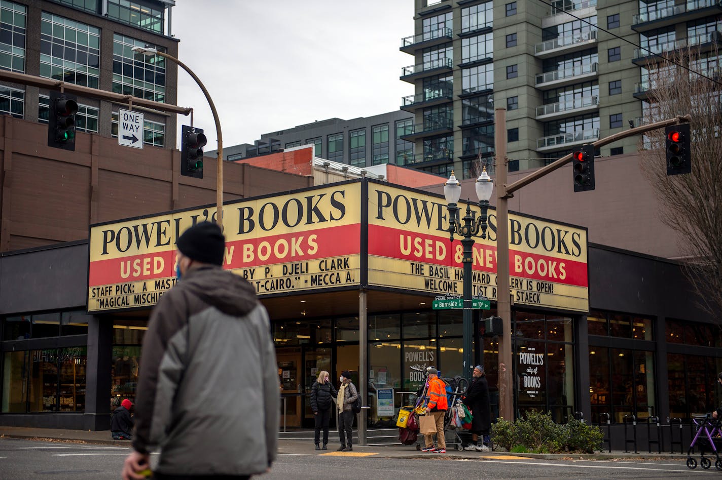 The flagship store of the Powell's Books retail chain in Portland, Oregon, on Nov. 2, 2021. The store anchors a once dicey neighborhood now dotted with glass-fronted condos and furniture boutiques. (Amanda Lucier/The New York Times)