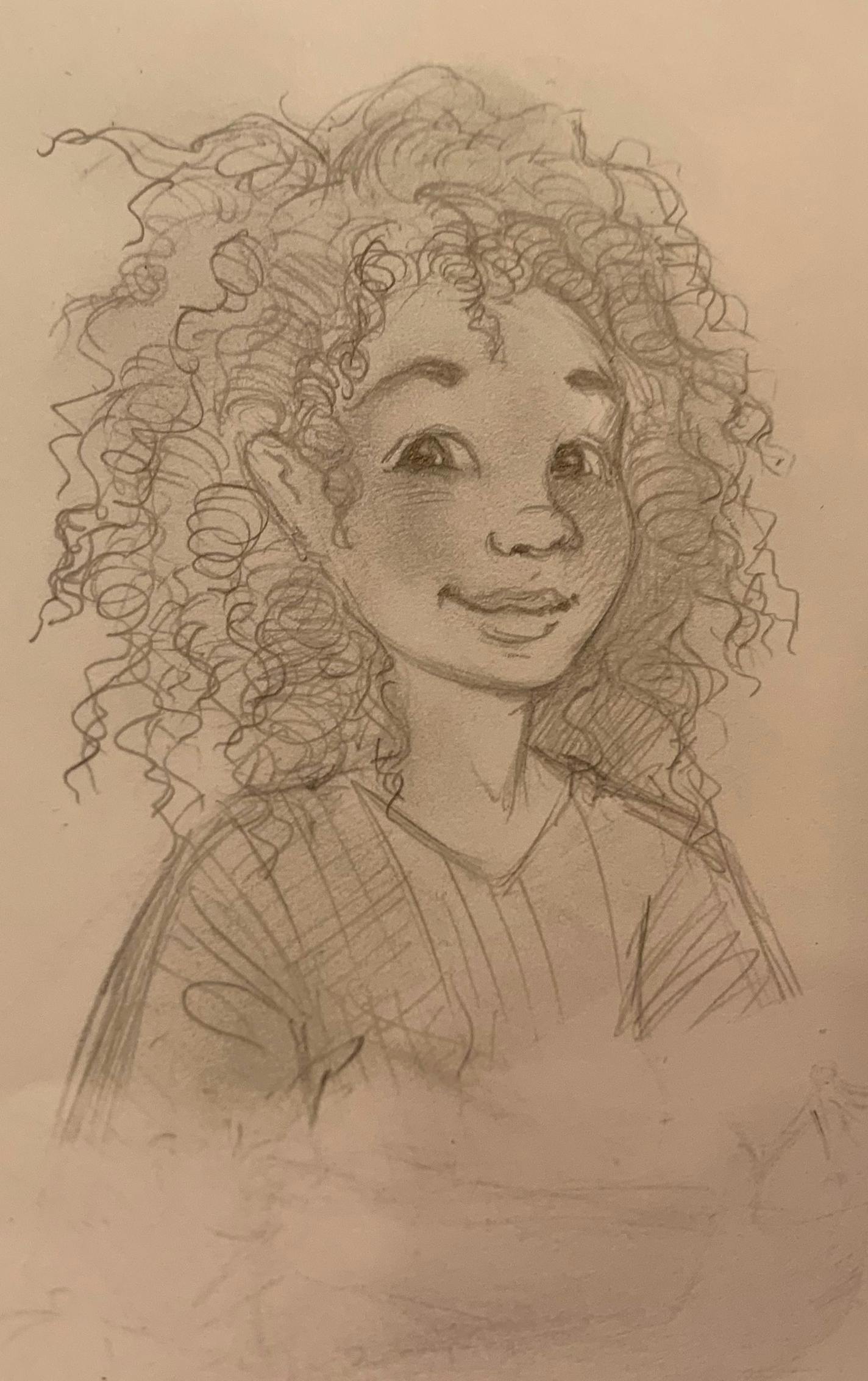 A sketch of 9-year-old Judeah Reynolds, who witnessed George Floyd's killing. Judeah will be the hero of an upcoming children's book, "A Walk to the Store." Illustrator Darcy Bell-Myers sketched Judeah last week as she visited Beaver's Pond Press in St. Paul, which is publishing her story. Jennifer Brooks/Star Tribune photo