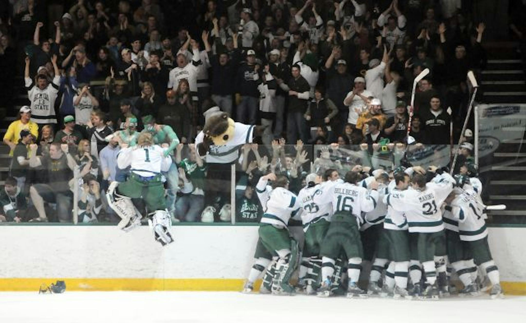 Bemidji State, playing in its home arena, defeated Robert Morris 3-2 in overtime to win the CHA championship on March 14 and advance to the NCAA tournament.
